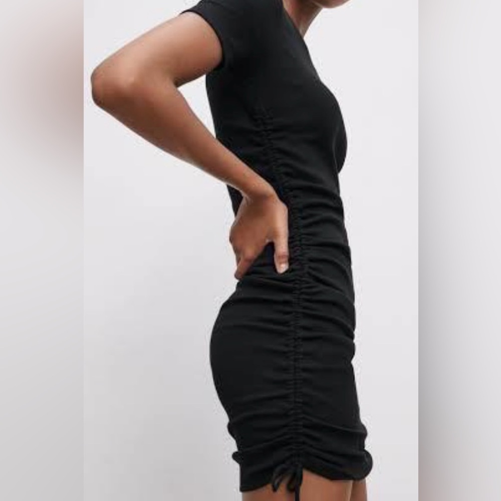 ZARA Black Side Ruched Drawstring Bodycon Dress